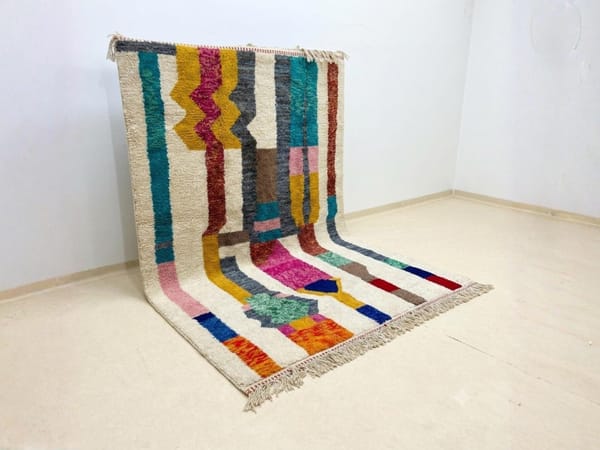 8x10 Rug Handmade Boujaad Berber Wool, Ivory Tribal