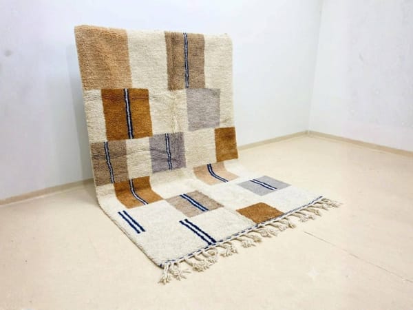 8x10 Rug, Handmade Checkered Moroccan Wool Carpet
