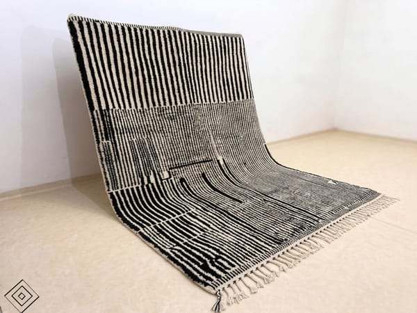 Area Rug Handmade Ivory Striped Moroccan Wool Berber