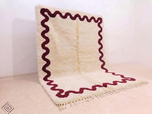 Berber Rug – Burgundy Border Ivory Wool Area Carpet