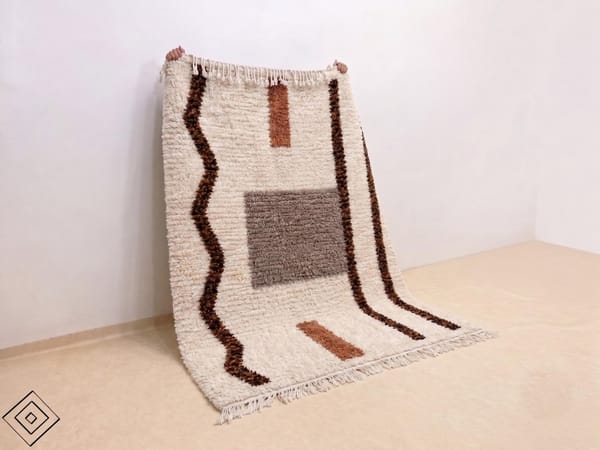Home Decor Moroccan Rug, Ivory Brown Berber Wool