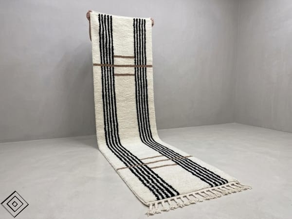 Housewarming Gift Ivory Moroccan Runner Rug Wool