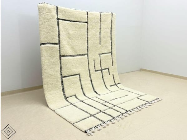 Ivory Area Rug, Hand-Knotted Beni Ourain White Wool