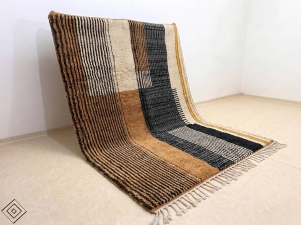 Moroccan Rug Handmade Geometric Brown Wool Berber