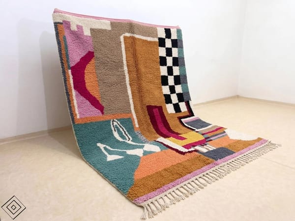 Moroccan Rug Multicolor Handmade Boho Berber Wool Diamond