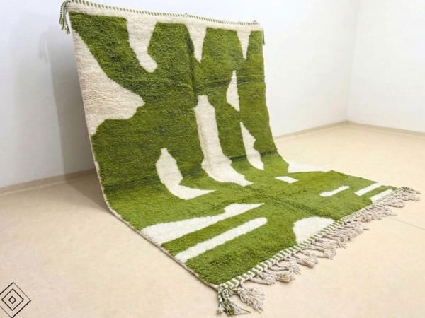 Morrocan Rug Olive Green Handmade Beni Ourain Shag Wool
