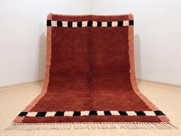Moroccan Rug, Terracotta Checkered Beni Ourain Wool