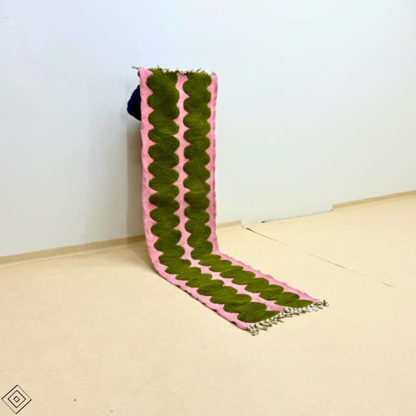 Wall Art Berber Wool Runner Rug - Green & Pink