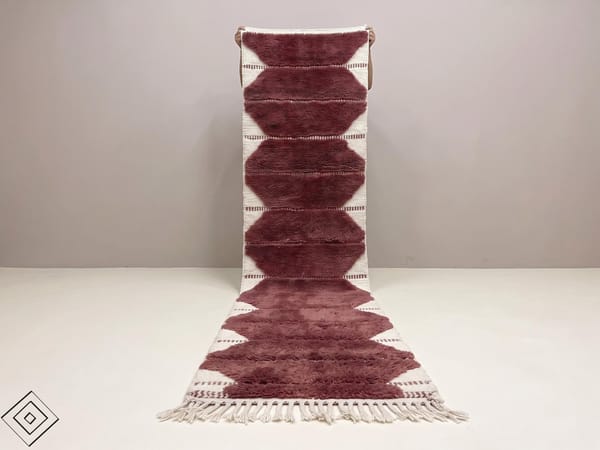 Wool rug, Burgundy & Ivory Moroccan Runner Berber
